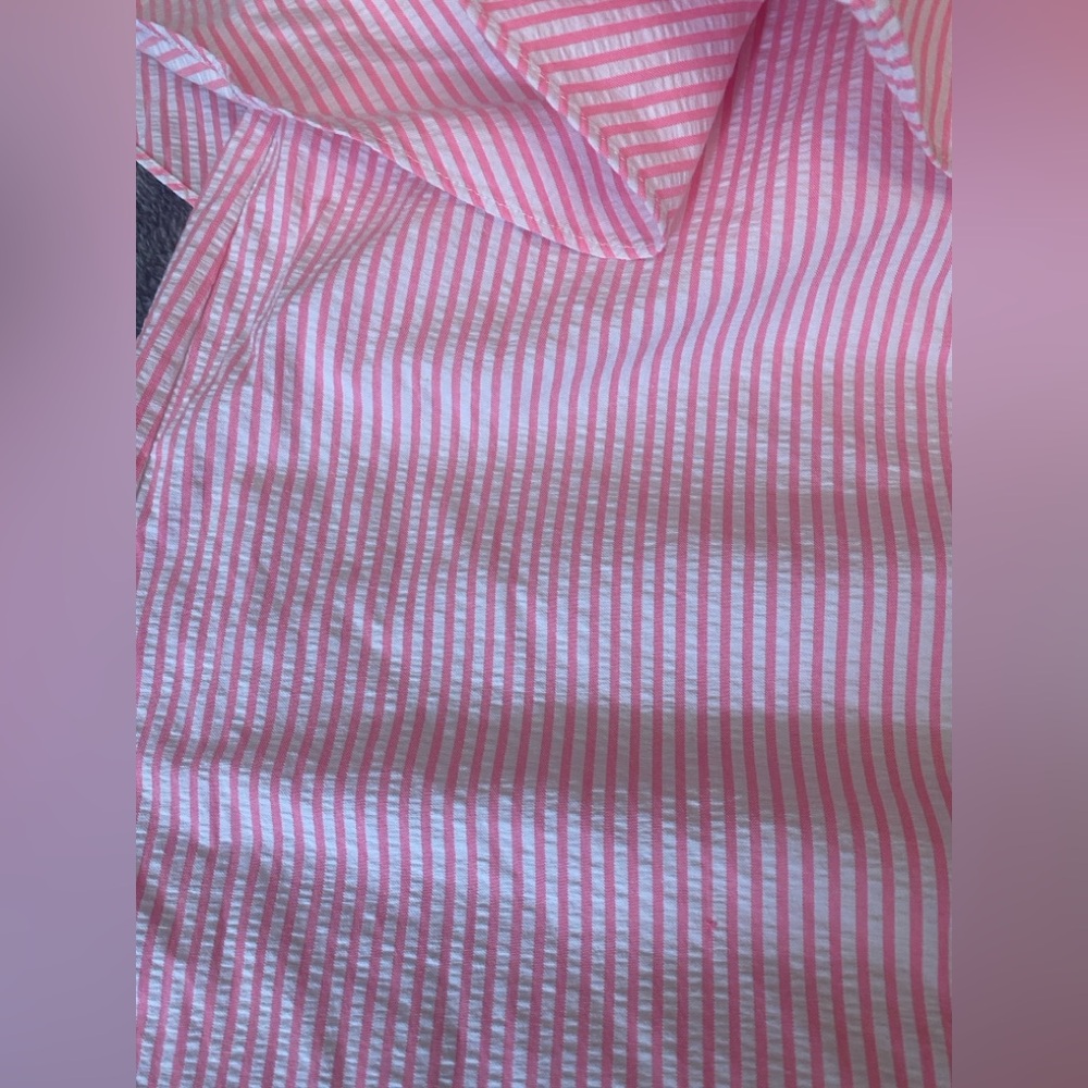 Lilly Pulitzer Trixie One Shoulder Ruffle Top Havana Pink Seersucker Size Small - Picture 4 of 5